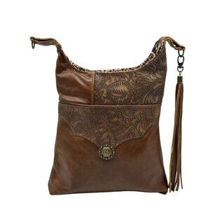 Unbranded Brown Faux Leather Bohemian Style Handmade Crossbody Bag